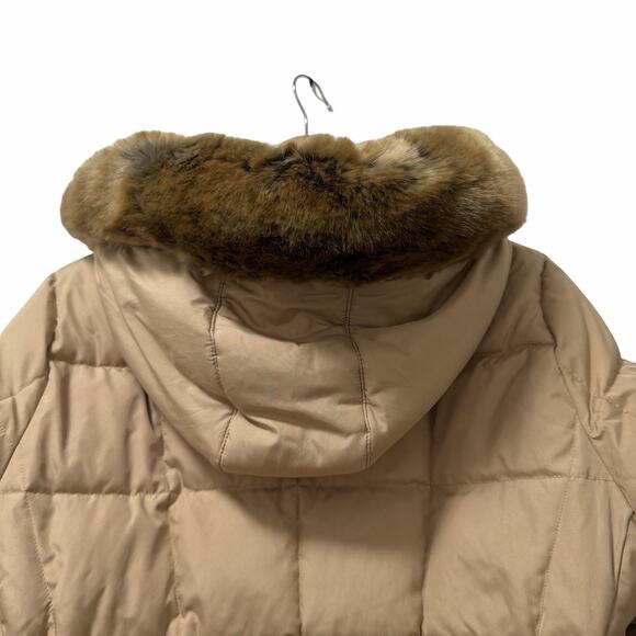 Calvin Klein Womens Fitted Down Puffer Jacket Size M Tan Faux Fur Hood Outdoor - Picture 4 of 12